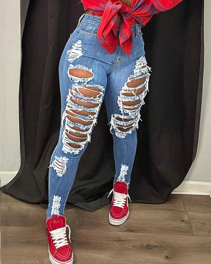 Washed Ripped Trendy Patchwork Jeans