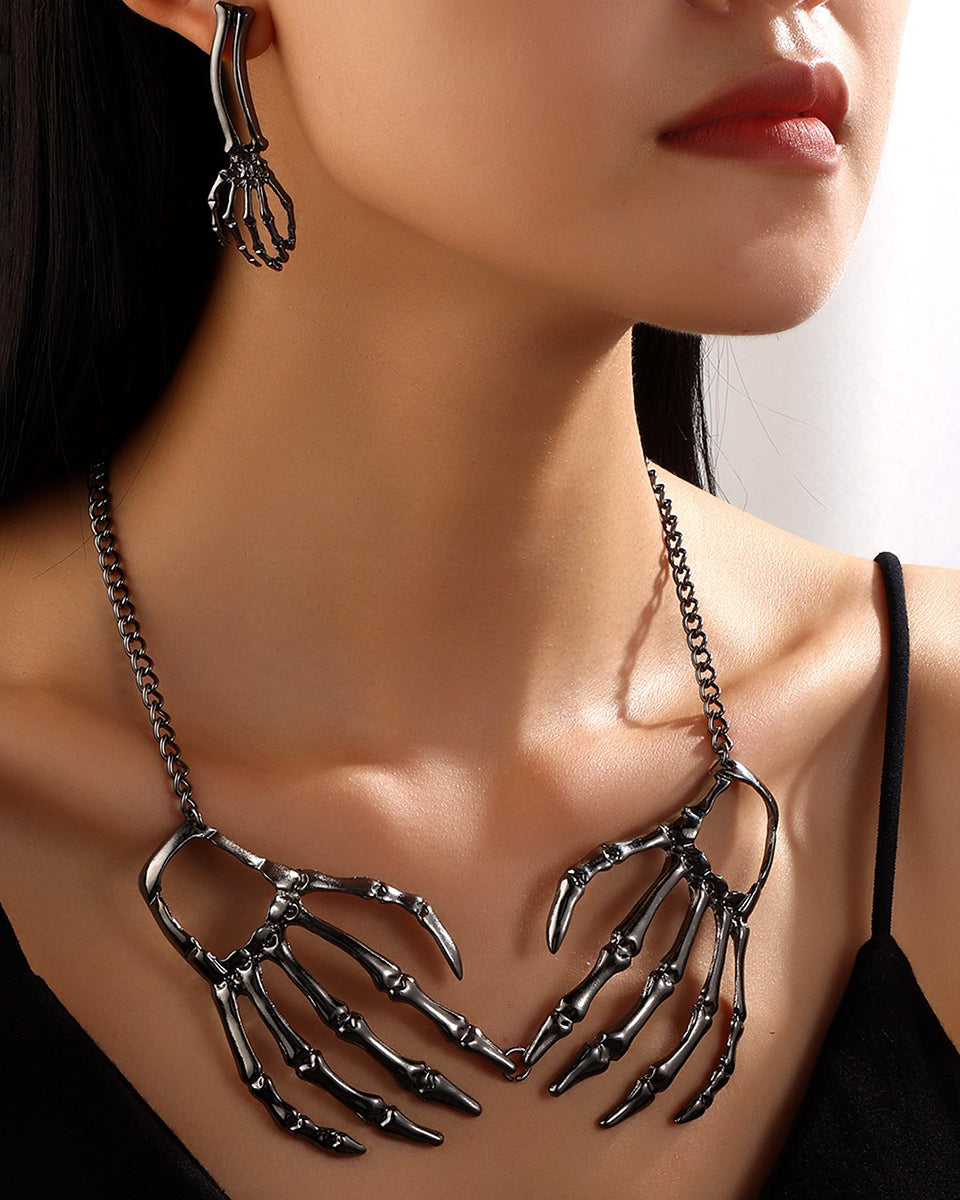 Skeleton Hand Pendant Necklace Set