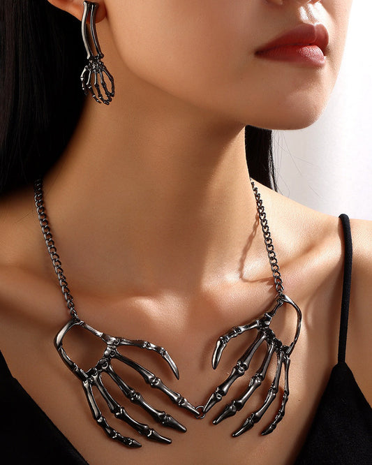 Skeleton Hand Pendant Necklace Set