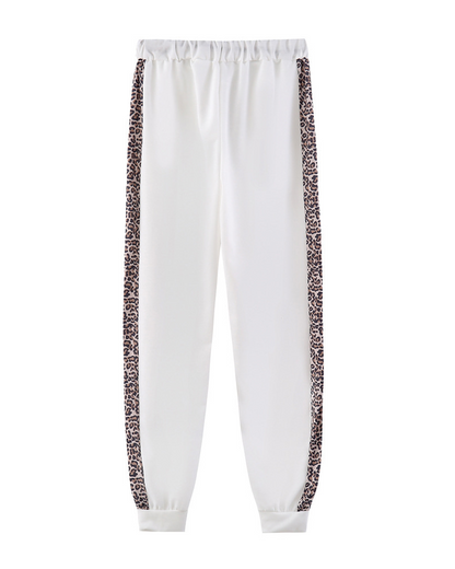 Leopard Print Zippered Hoodie And Trousers Suit