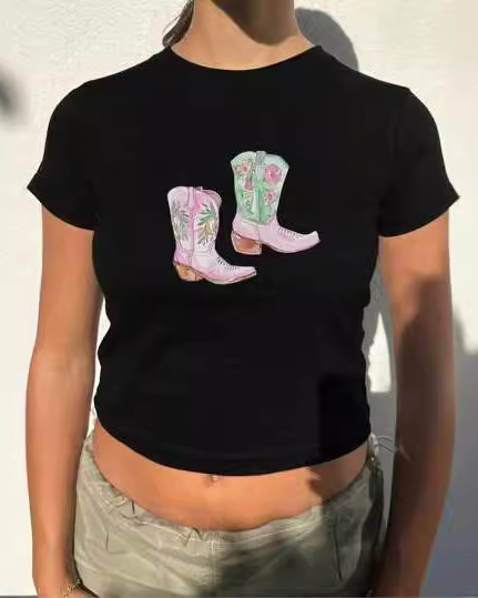 Y2K Boot Print Cropped T-Shirt