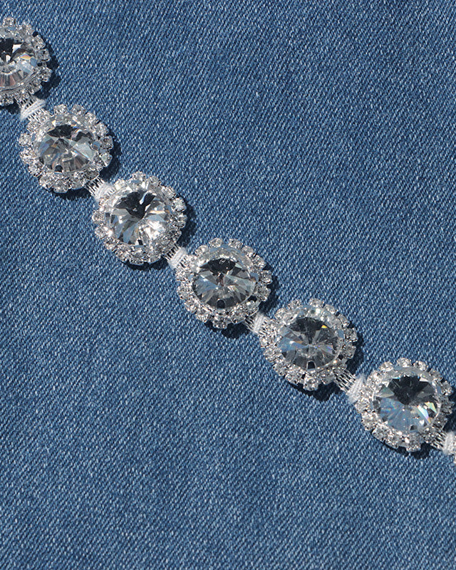 High-Waisted Diamond-Embellished Straight-Leg Trousers