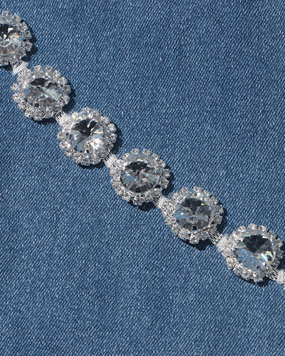 High-Waisted Diamond-Embellished Straight-Leg Trousers