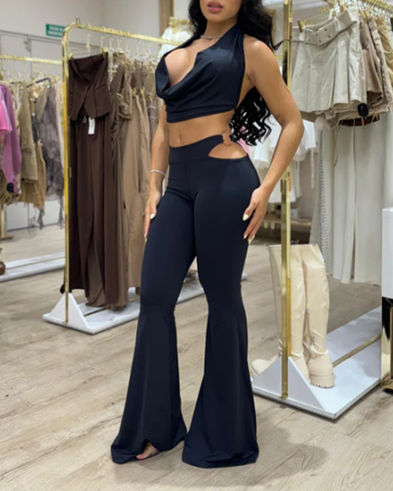 V-Neck Halter Top Low-Rise Pants Set (Pre-Sale)