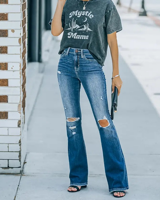 High-Rise Ripped Flared Jeans