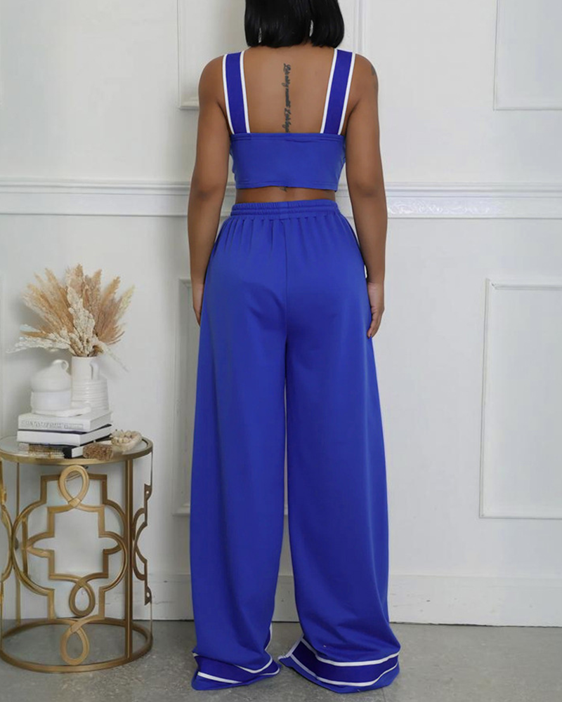 Lace-Up Loose Wide-Leg Pants Suit