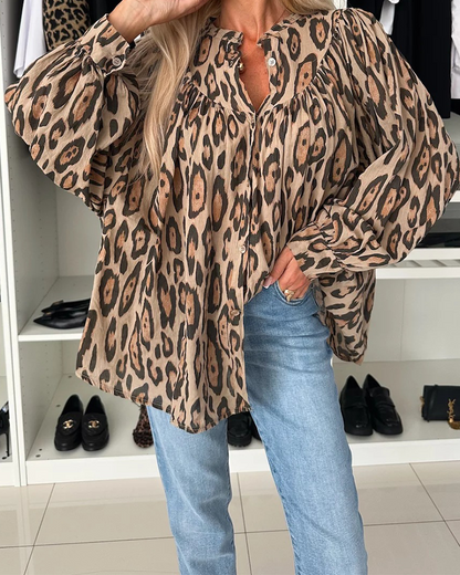 Leopard Print Loose Long-Sleeve Shirt