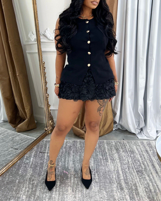 3D Flower Hip Skirt Suit