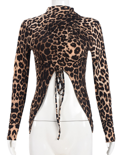 Leopard Print Drawstring Cultivation Top