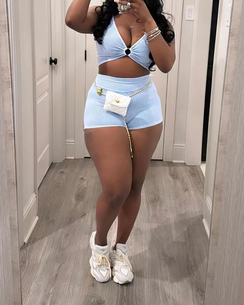 Casual Overalls Shorts Set