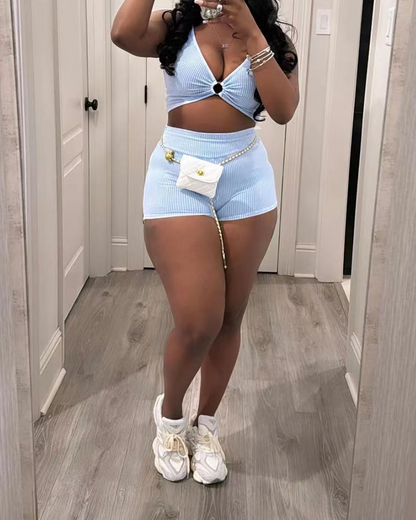 Casual Overalls Shorts Set