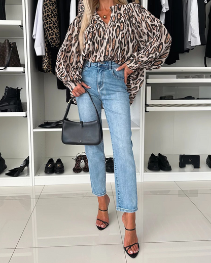 Leopard Print Loose Long-Sleeve Shirt