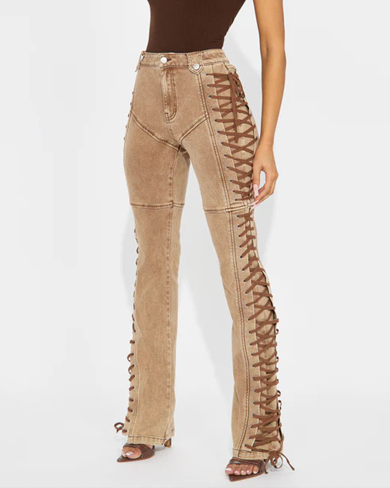 High-Waisted Tie-Strap Jeans