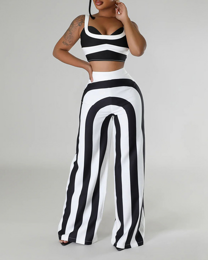 Striped Suspenders Casual Set