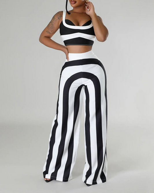 Striped Suspenders Casual Set