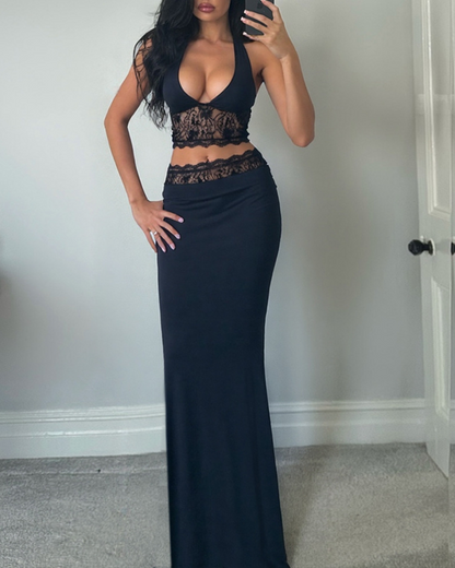 High Waist Lace Skirt Suit
