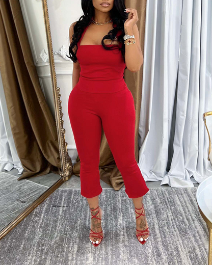 Backless Suspender Camisole Suit