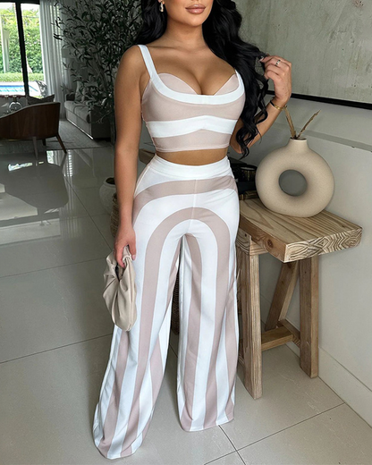 Striped Suspenders Casual Set