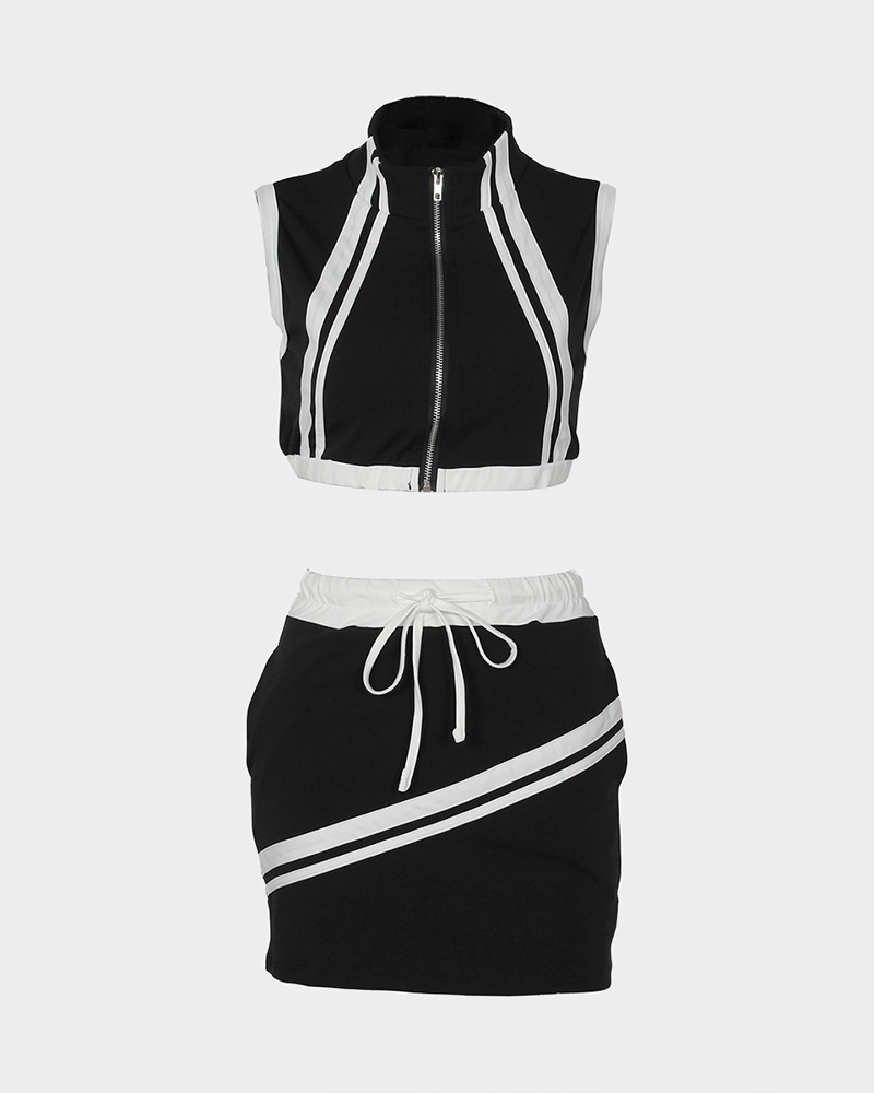 Sleeveless Vest Hip Skirt Set