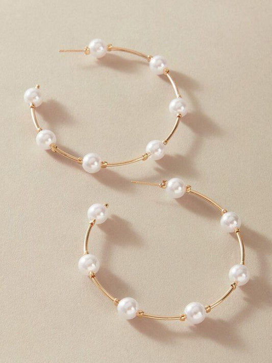1pair Faux Pearl Decor Cuff Hoop Earrings for Women