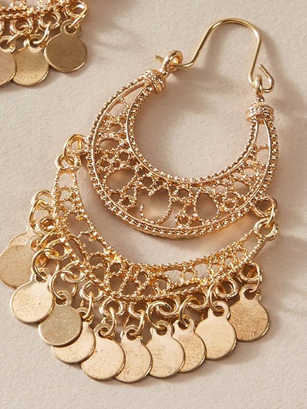 1pair Hollow Out Dics Charm Drop Earrings for Women