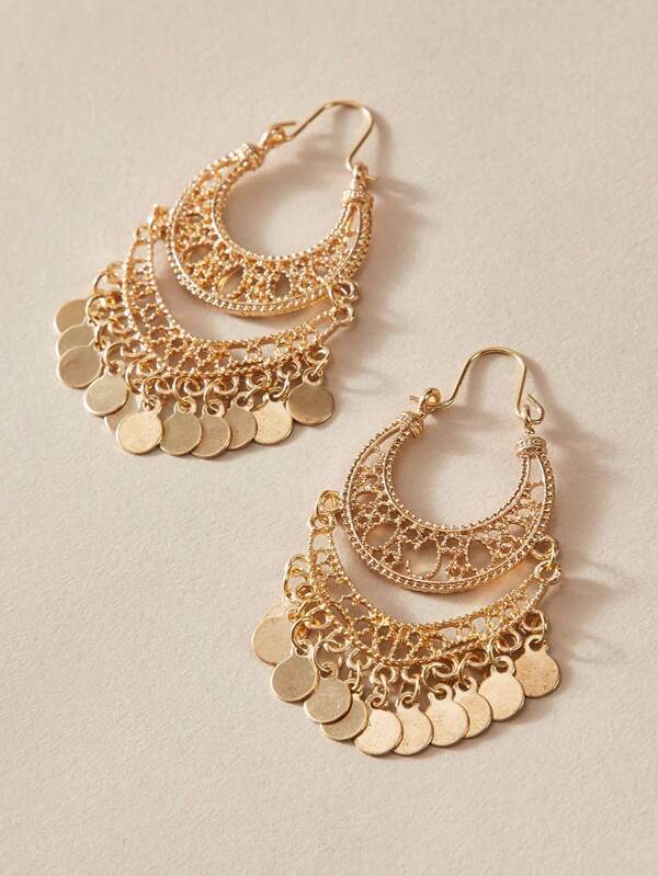 1pair Hollow Out Dics Charm Drop Earrings for Women