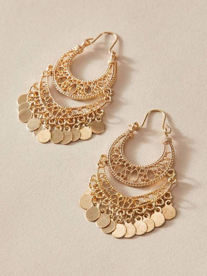 1pair Hollow Out Dics Charm Drop Earrings for Women