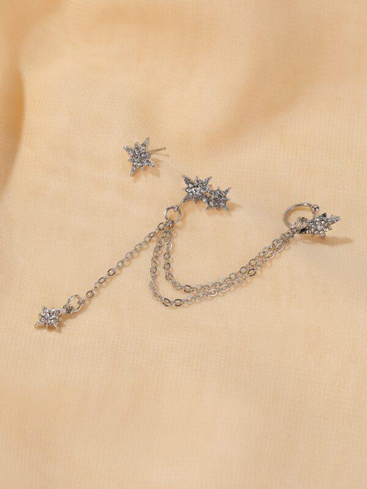 1pair Rhinestone Decor Chain Mismatched Earrings for Women