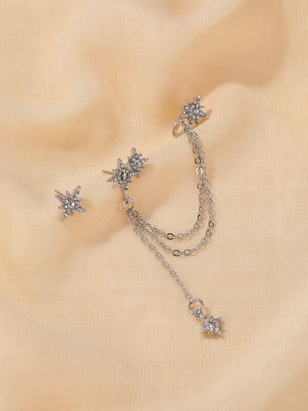 1pair Rhinestone Decor Chain Mismatched Earrings for Women