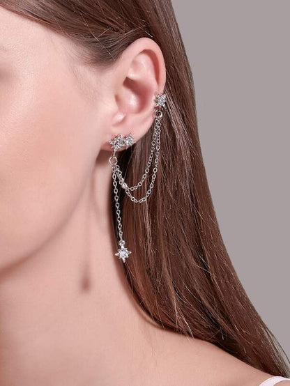 1pair Rhinestone Decor Chain Mismatched Earrings for Women