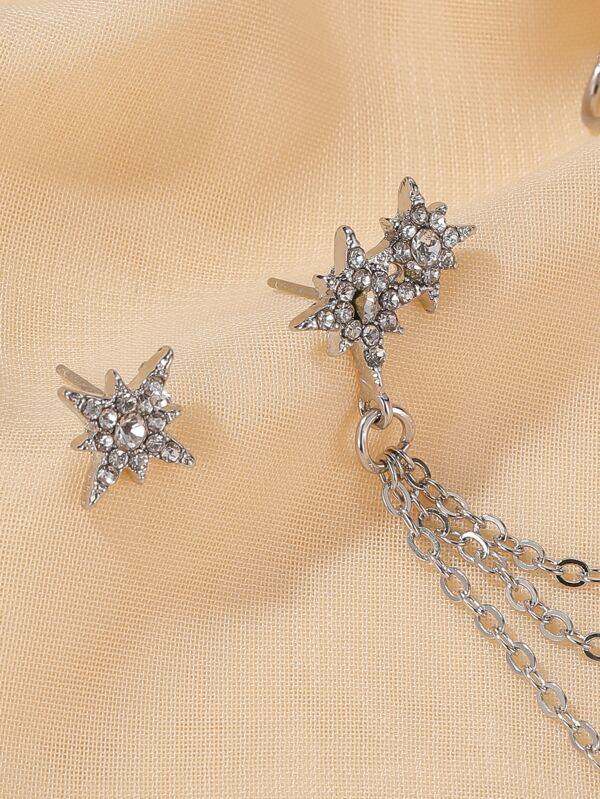 1pair Rhinestone Decor Chain Mismatched Earrings for Women