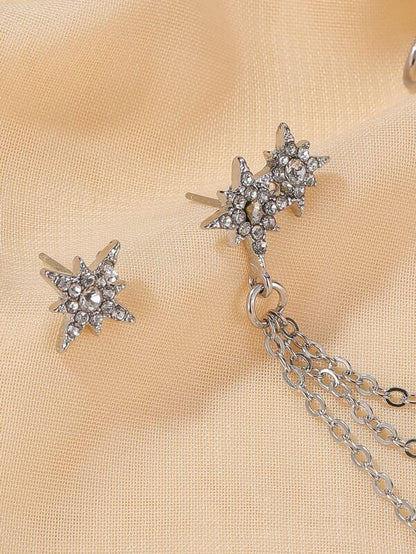 1pair Rhinestone Decor Chain Mismatched Earrings for Women