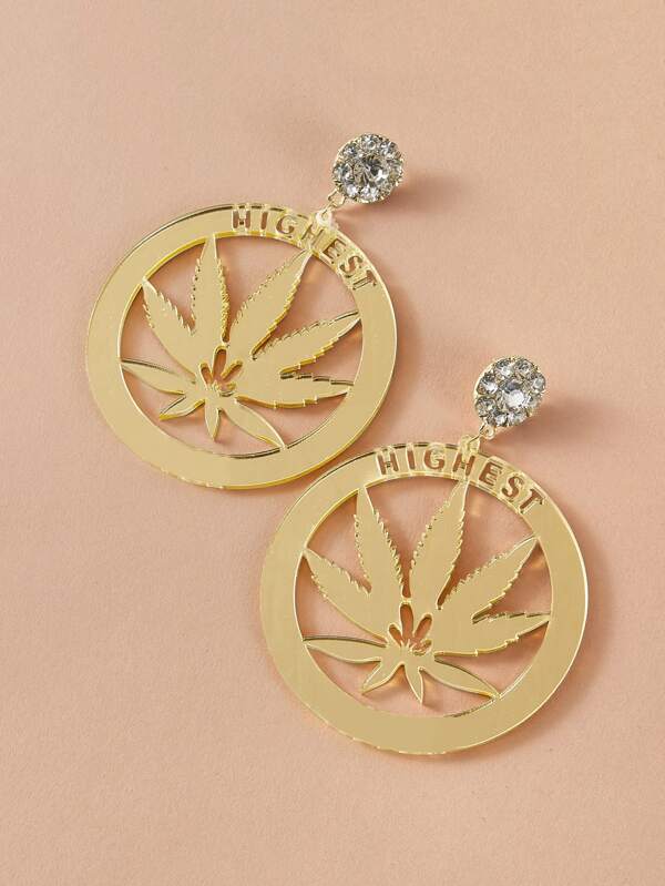 1pair Rhinestone Decor Maple Leaf Drop Earrings for Women