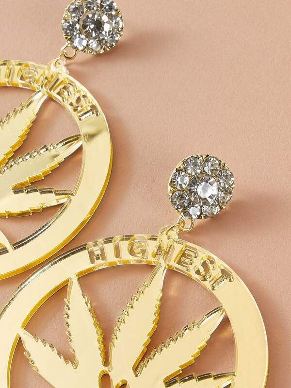 1pair Rhinestone Decor Maple Leaf Drop Earrings for Women