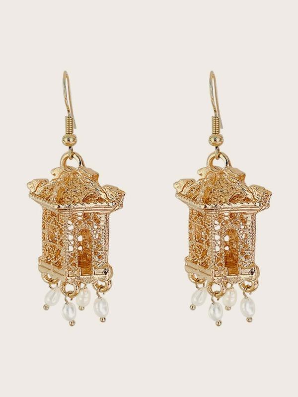 1pair Tower Decor Faux Pearl Tassel Drop Earrings for Women