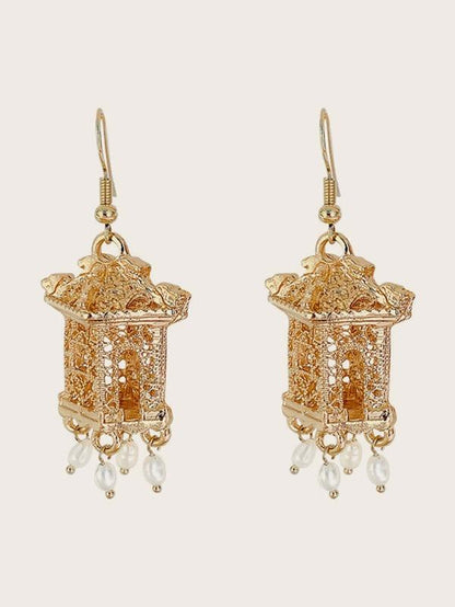 1pair Tower Decor Faux Pearl Tassel Drop Earrings for Women