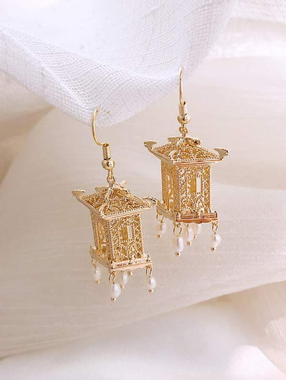 1pair Tower Decor Faux Pearl Tassel Drop Earrings for Women