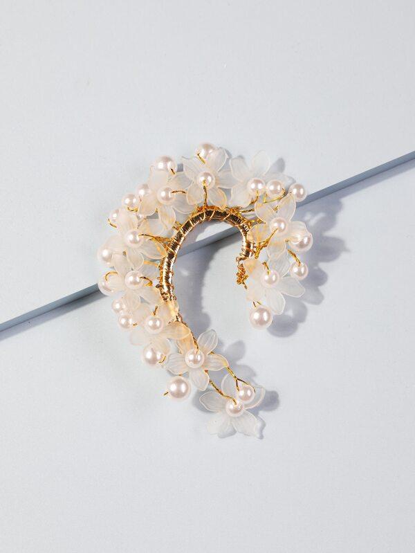 1pc Faux Pearl & Flower Decor Ear Wrap for Women