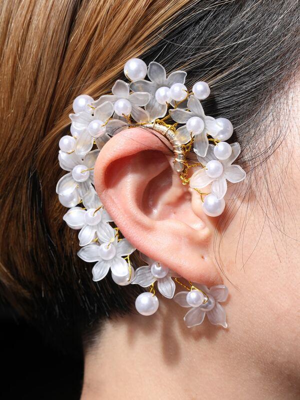 1pc Faux Pearl & Flower Decor Ear Wrap for Women