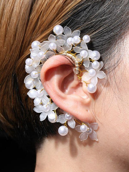 1pc Faux Pearl & Flower Decor Ear Wrap for Women
