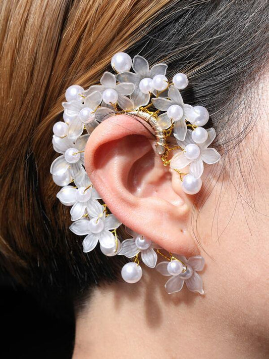 1pc Faux Pearl & Flower Decor Ear Wrap for Women