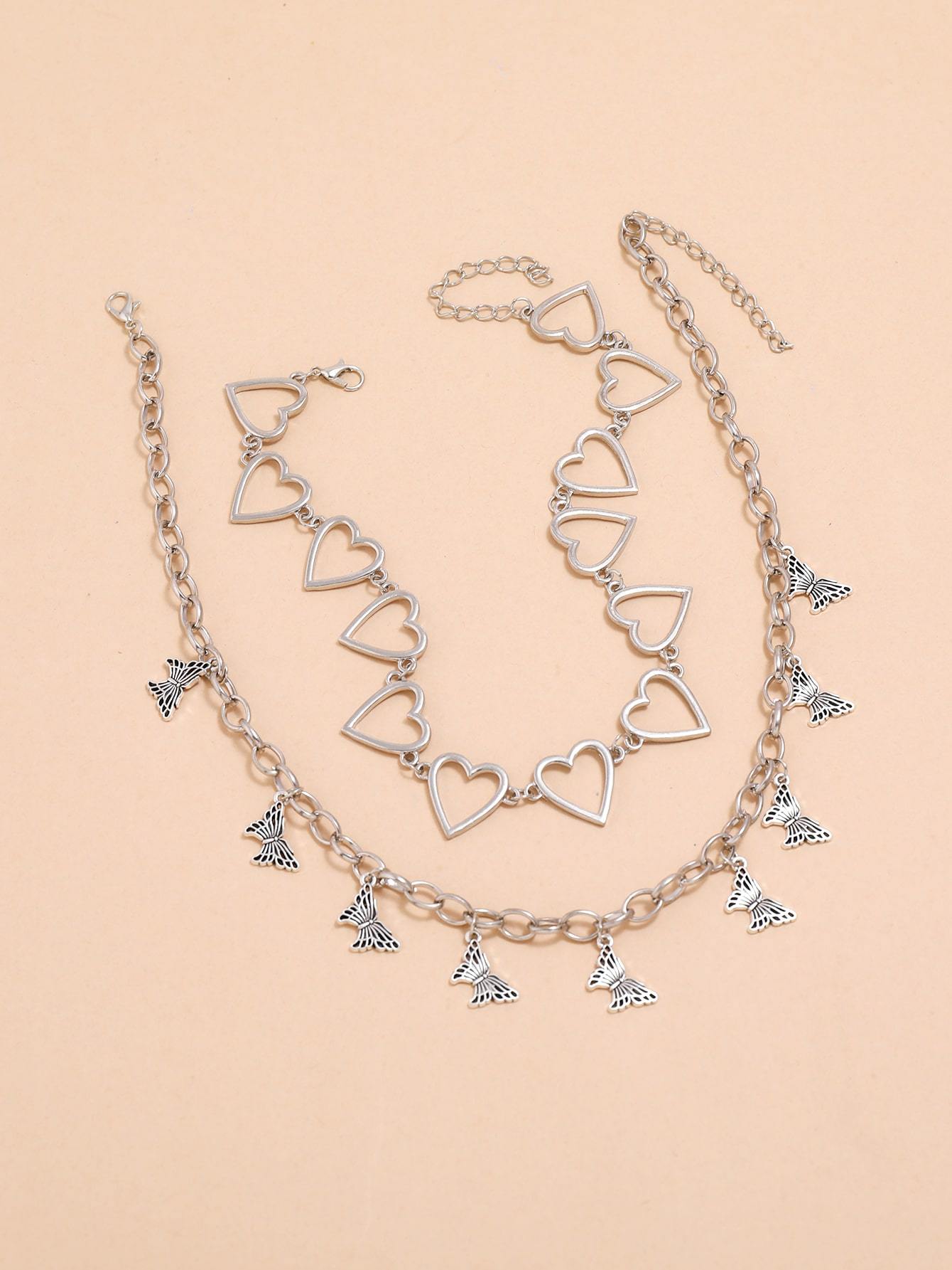 1pc Heart Decor Choker & 1pc Butterfly Decor Necklace for Women