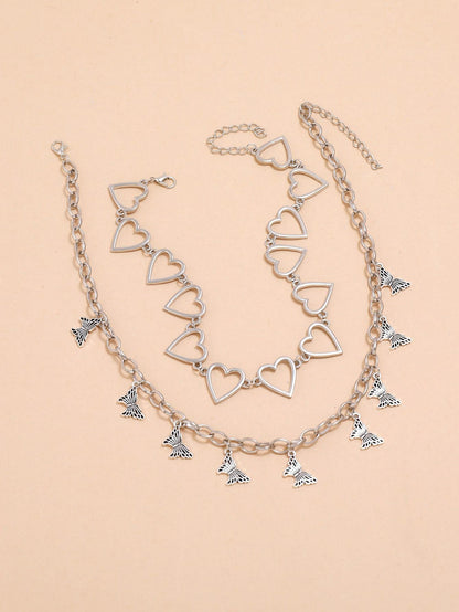 1pc Heart Decor Choker & 1pc Butterfly Decor Necklace for Women