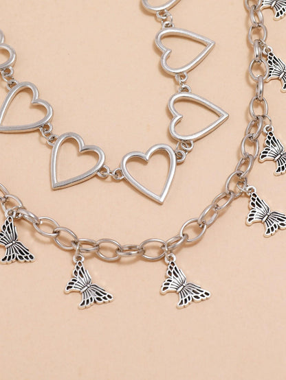 1pc Heart Decor Choker & 1pc Butterfly Decor Necklace for Women
