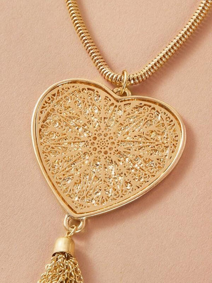 1pc Heart & Tassel Charm Necklace for Women