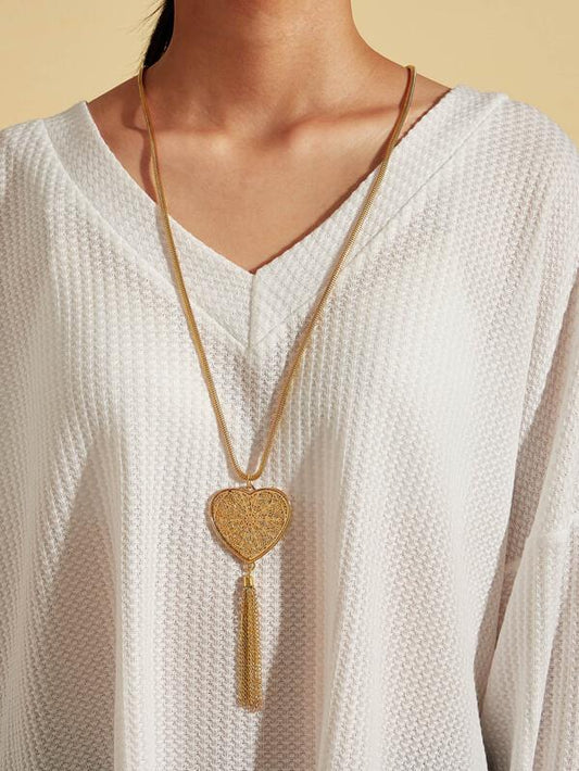 1pc Heart & Tassel Charm Necklace for Women