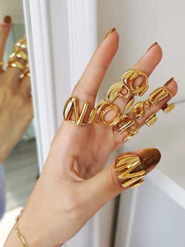 1pc Letter Decor Cuff Ring for Women