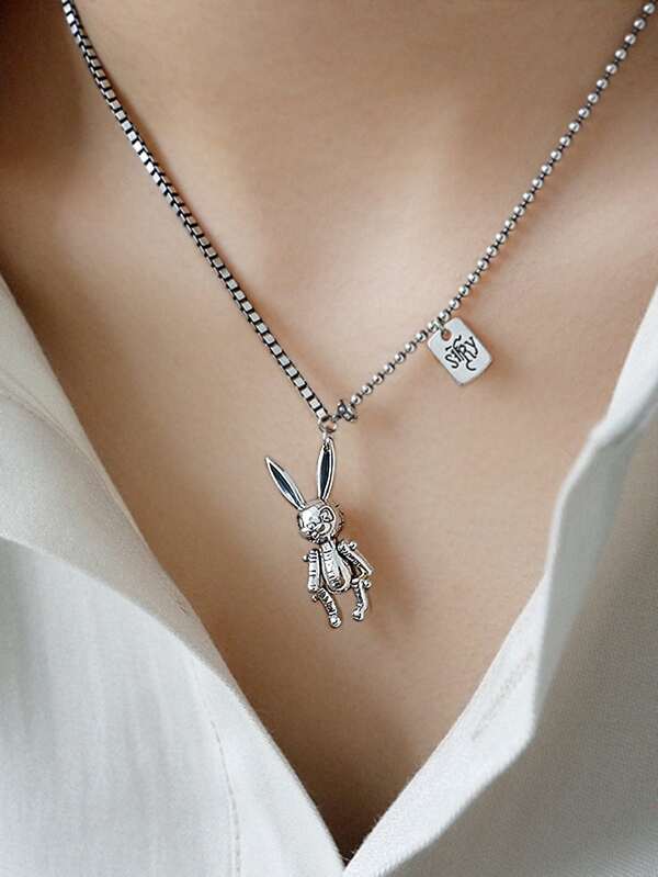 1pc Metal Rabbit Pendant Necklace for Women