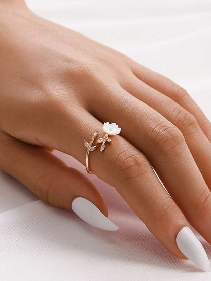 1pc Rhinestone & Flower Decor Ring for Women