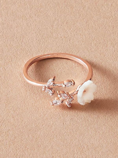 1pc Rhinestone & Flower Decor Ring for Women